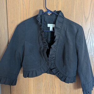 LOFT Open Front Ruffle Trim Shrug Blazer Cropped Dress up/Work Attire-Women's 4